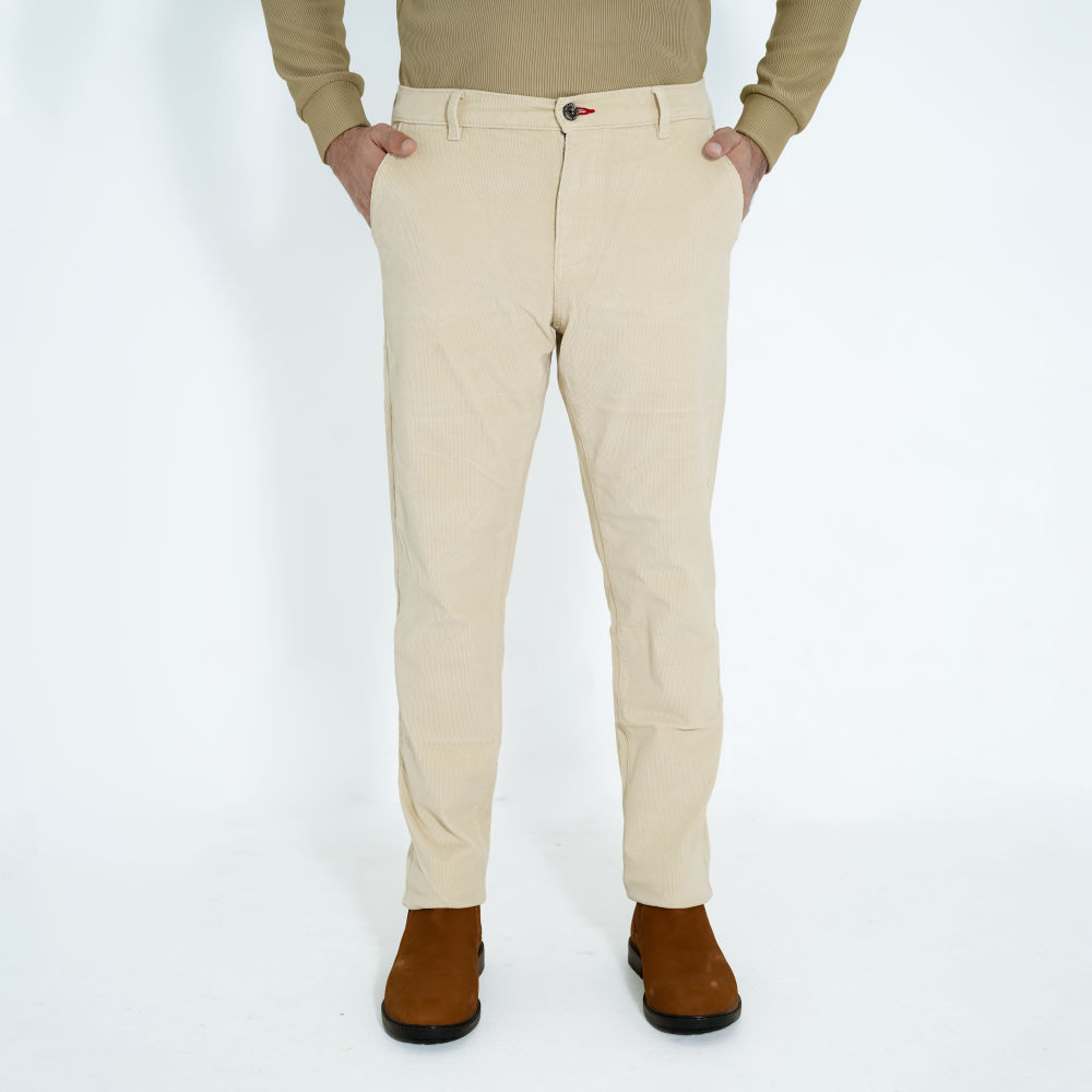 Men’s Corduroy/Cord Stretch Slim Fit Pant, Off White Colour