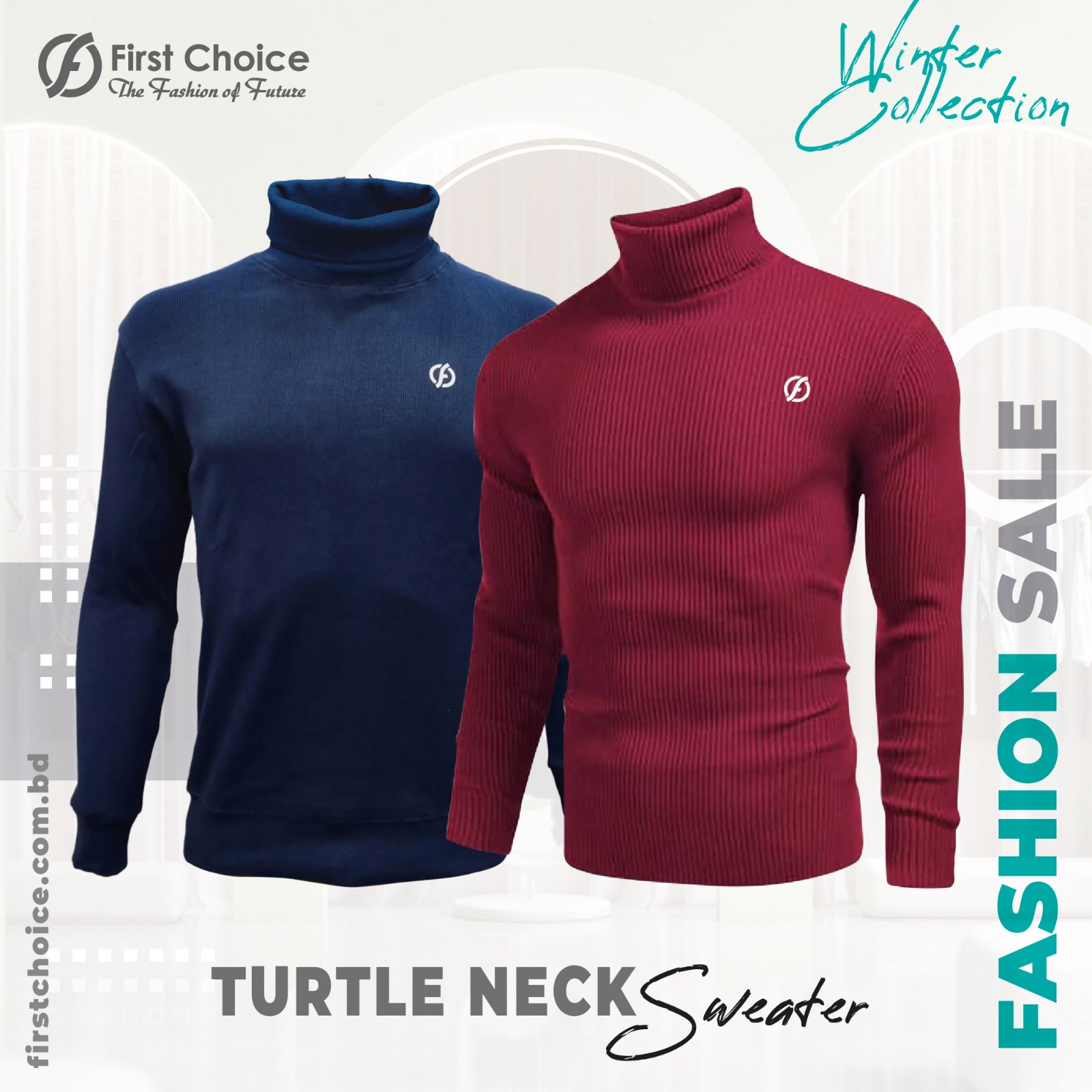 Combo-2pcs -Turtle neck premium rib-fabrics sweater Navy Blue and Red Maroon