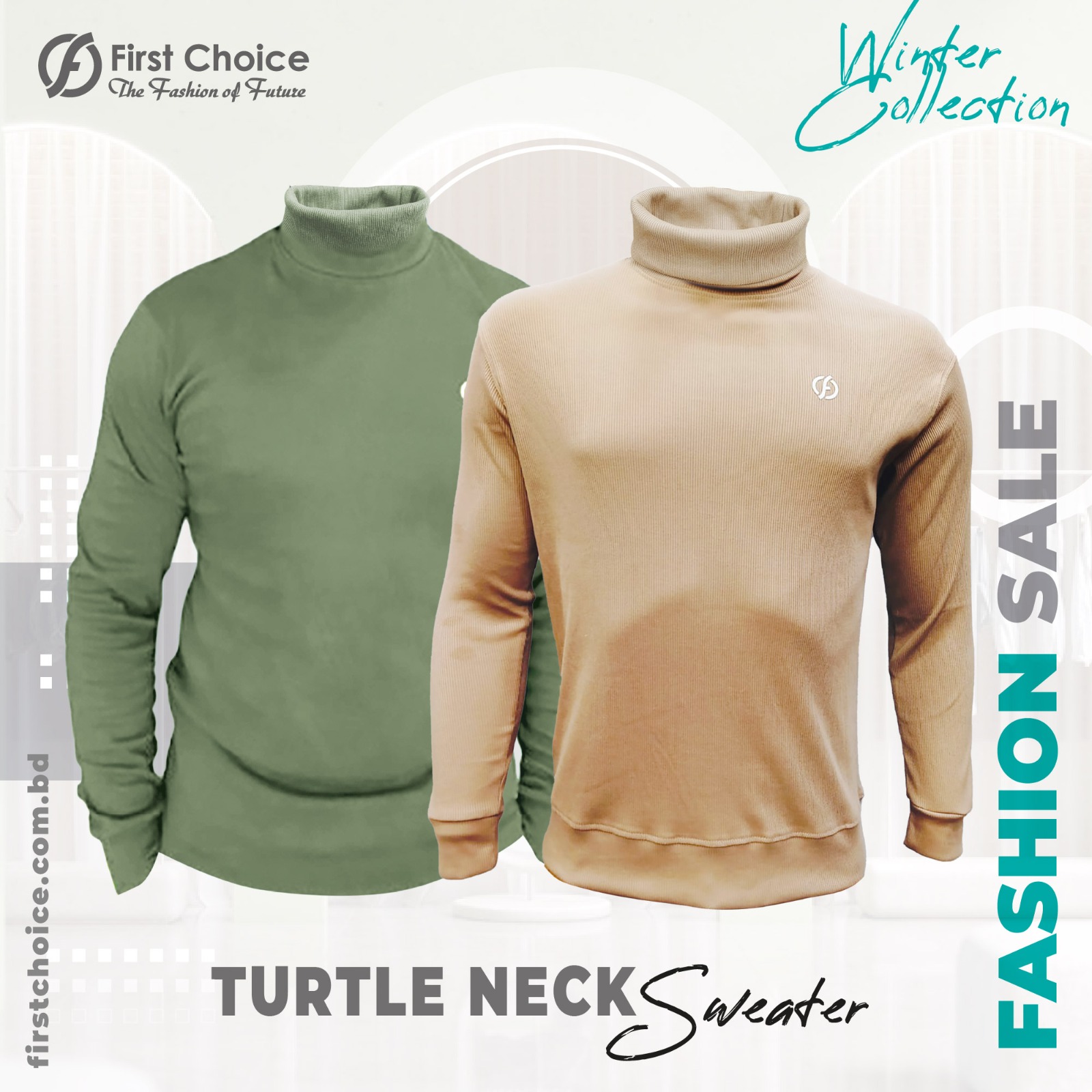 Combo-2pcs -Turtle neck premium rib-fabrics sweater Olive and Khaki
