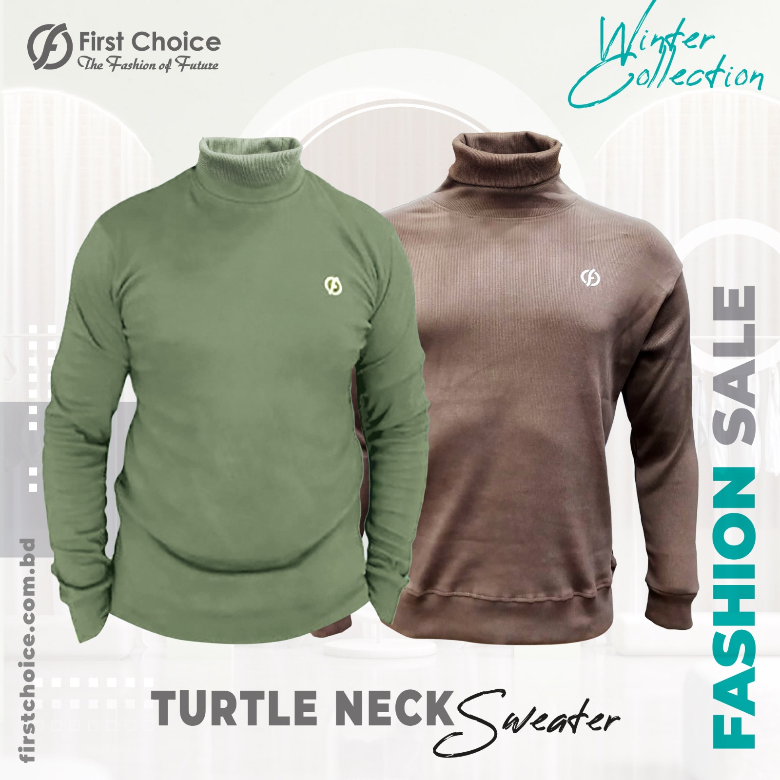 Combo-2pcs -Turtle neck premium rib-fabrics sweater Olive and Coffee