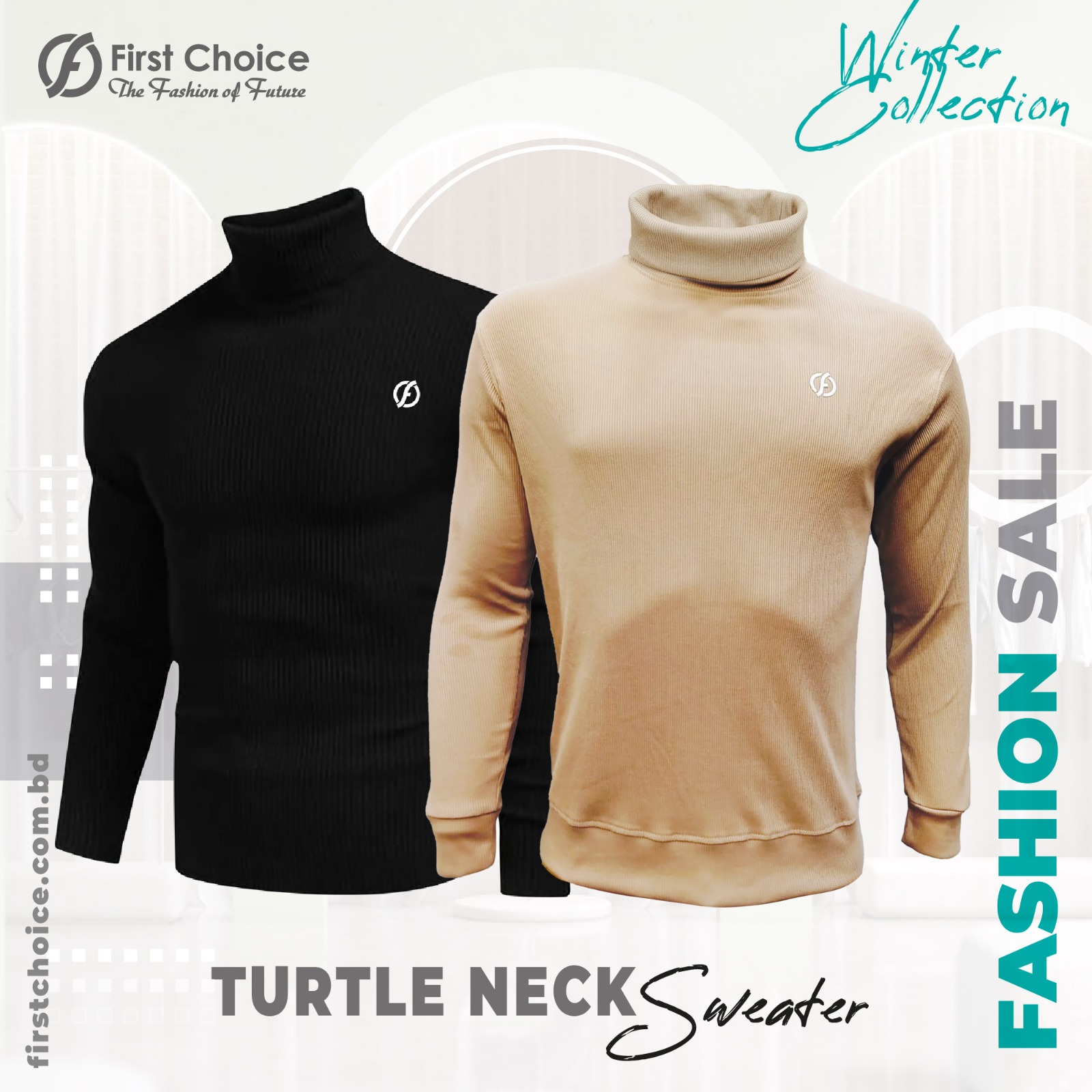 Combo-2pcs -Turtle neck premium rib-fabrics sweater Black and Khaki