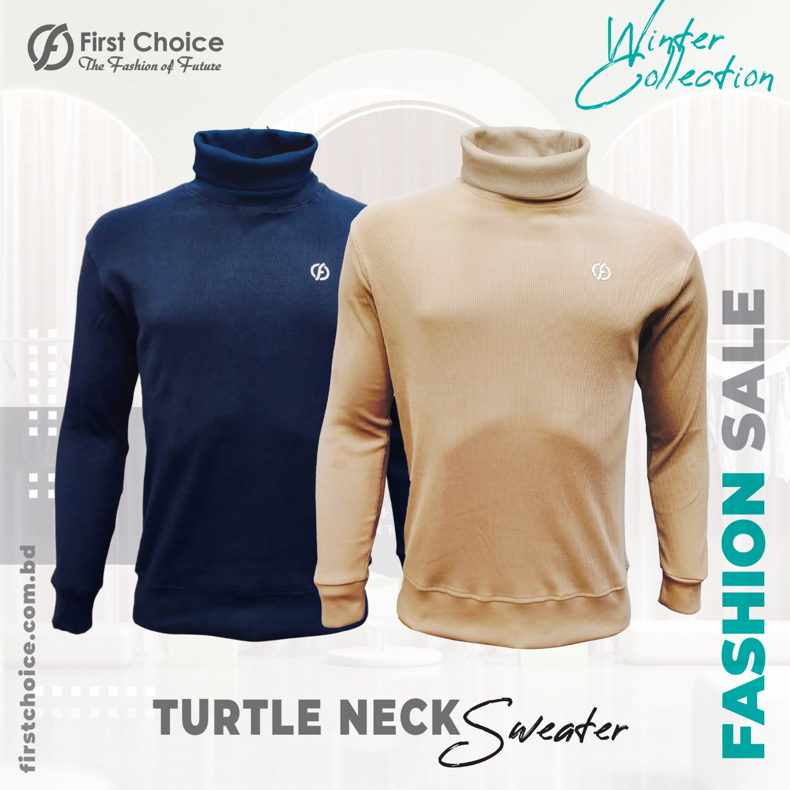 Combo-2pcs -Turtle neck premium rib-fabrics sweater Navy Blue and Khaki