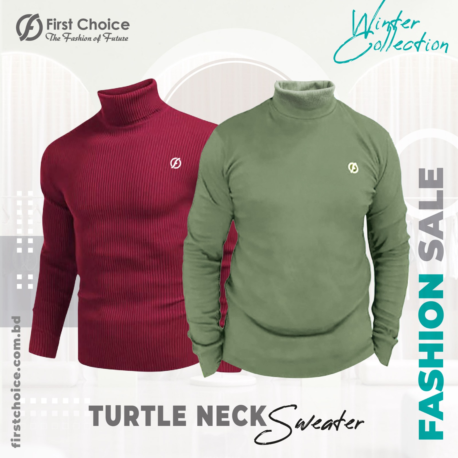 Combo-2pcs -Turtle neck premium rib-fabrics sweater Red Maroon and Olive