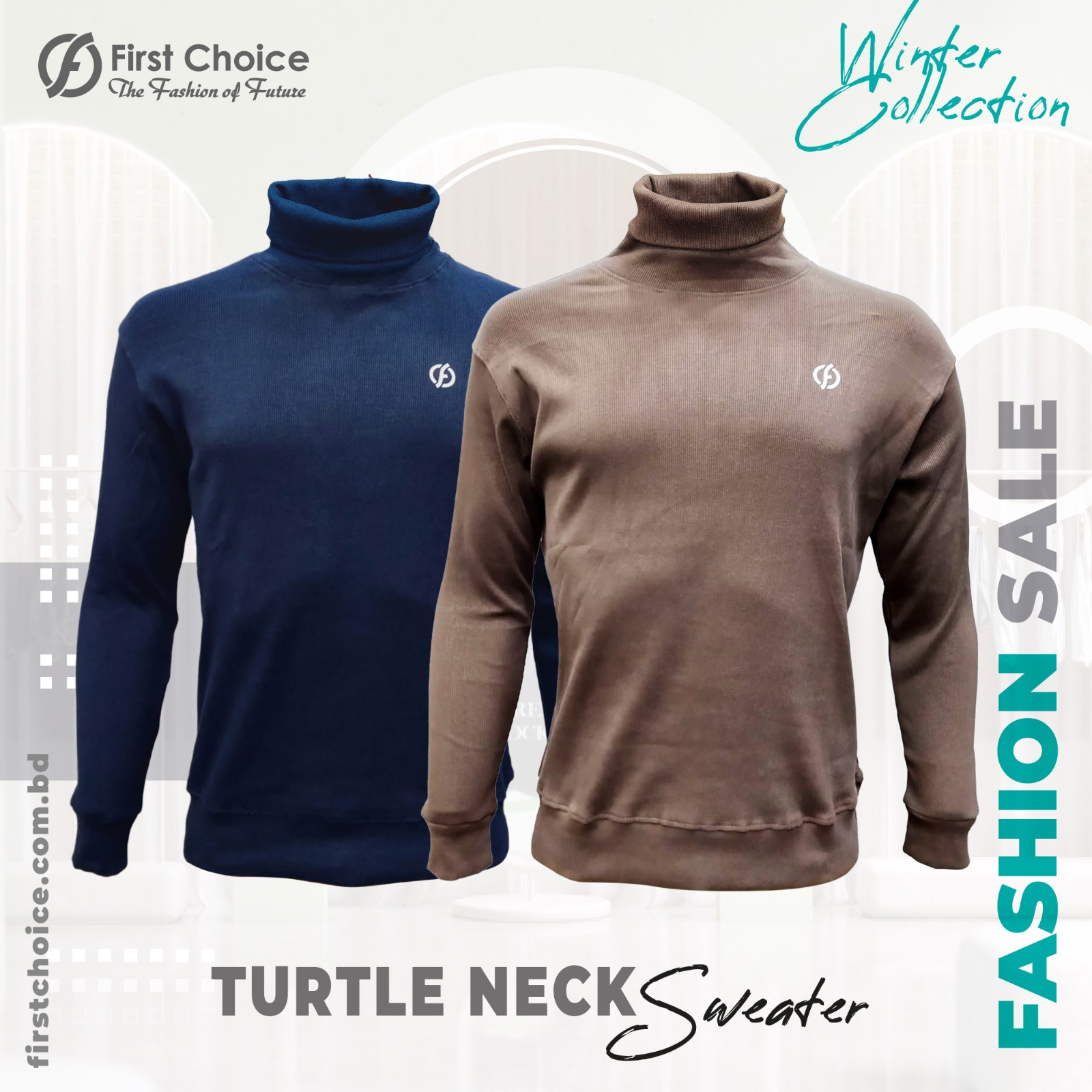 Combo-2pcs -Turtle neck premium rib-fabrics sweater Coffee and Navy Blue