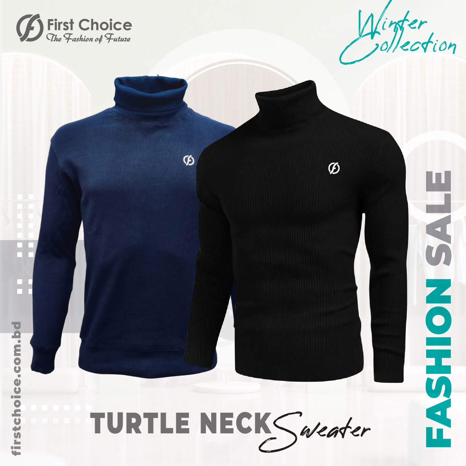 Combo-2pcs -Turtle neck premium rib-fabrics sweater Black and Blue