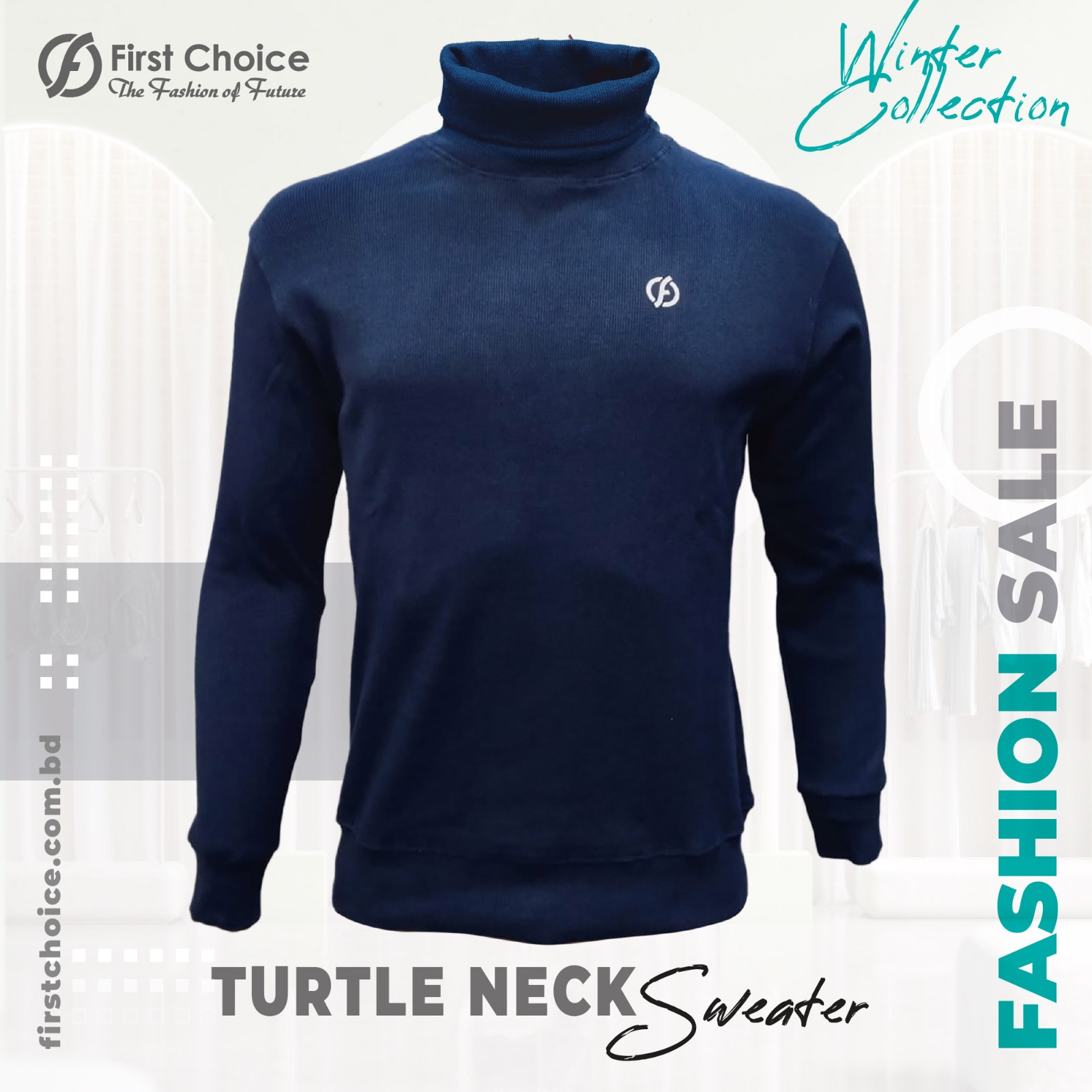 Turtle neck premium rib-fabrics sweater for Men-Navy Blue