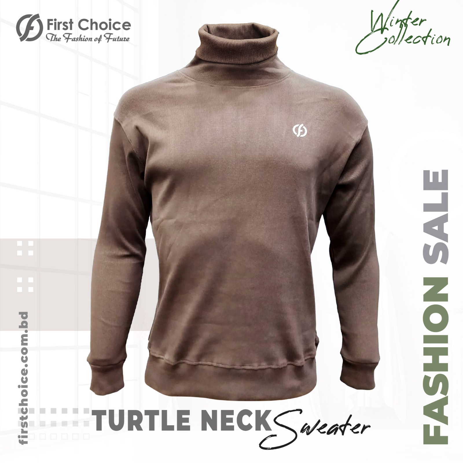 Turtle neck premium rib-fabrics sweater for Men-Coffee