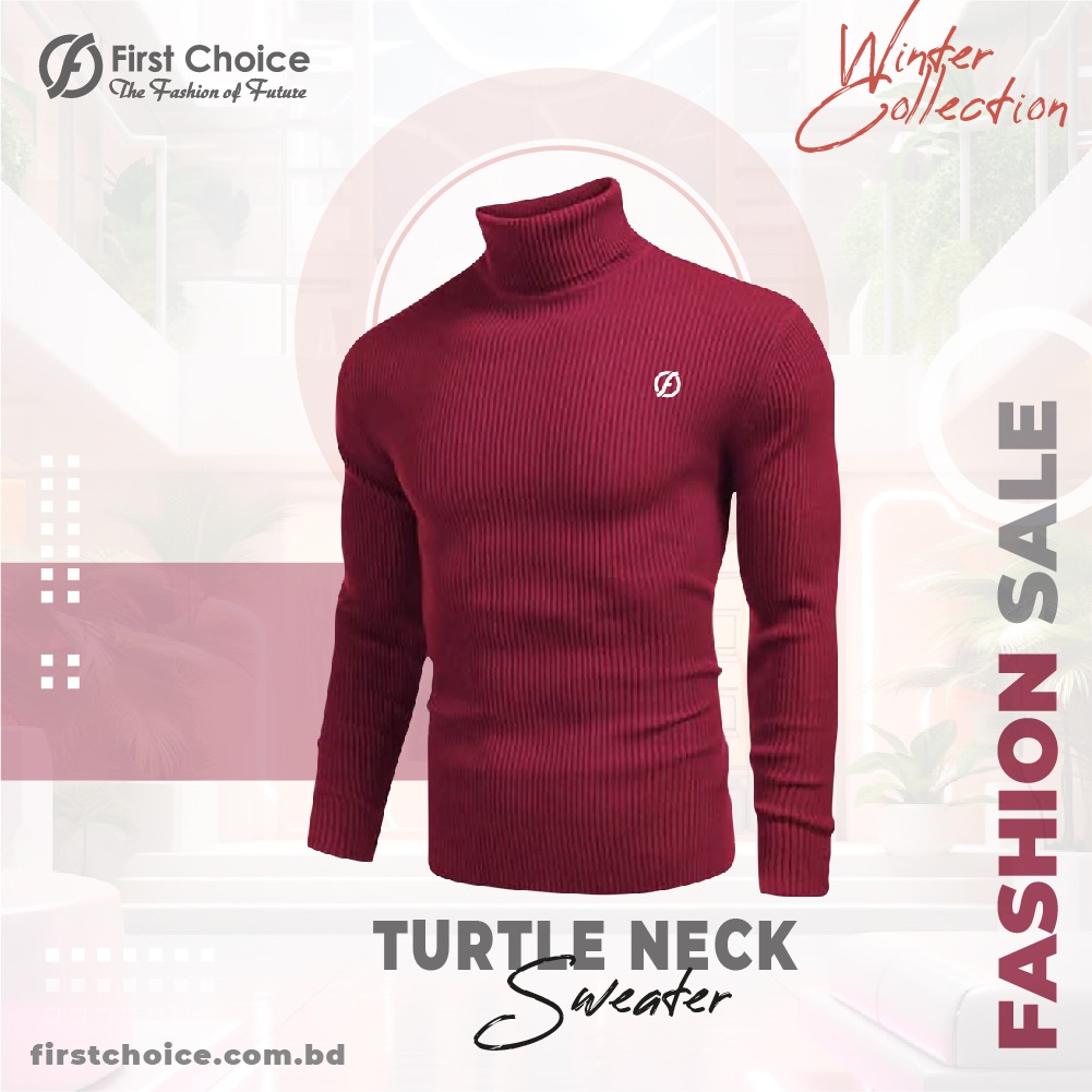 Turtle neck premium rib-fabrics sweater for Men-Red Maroon/Dark Maroon