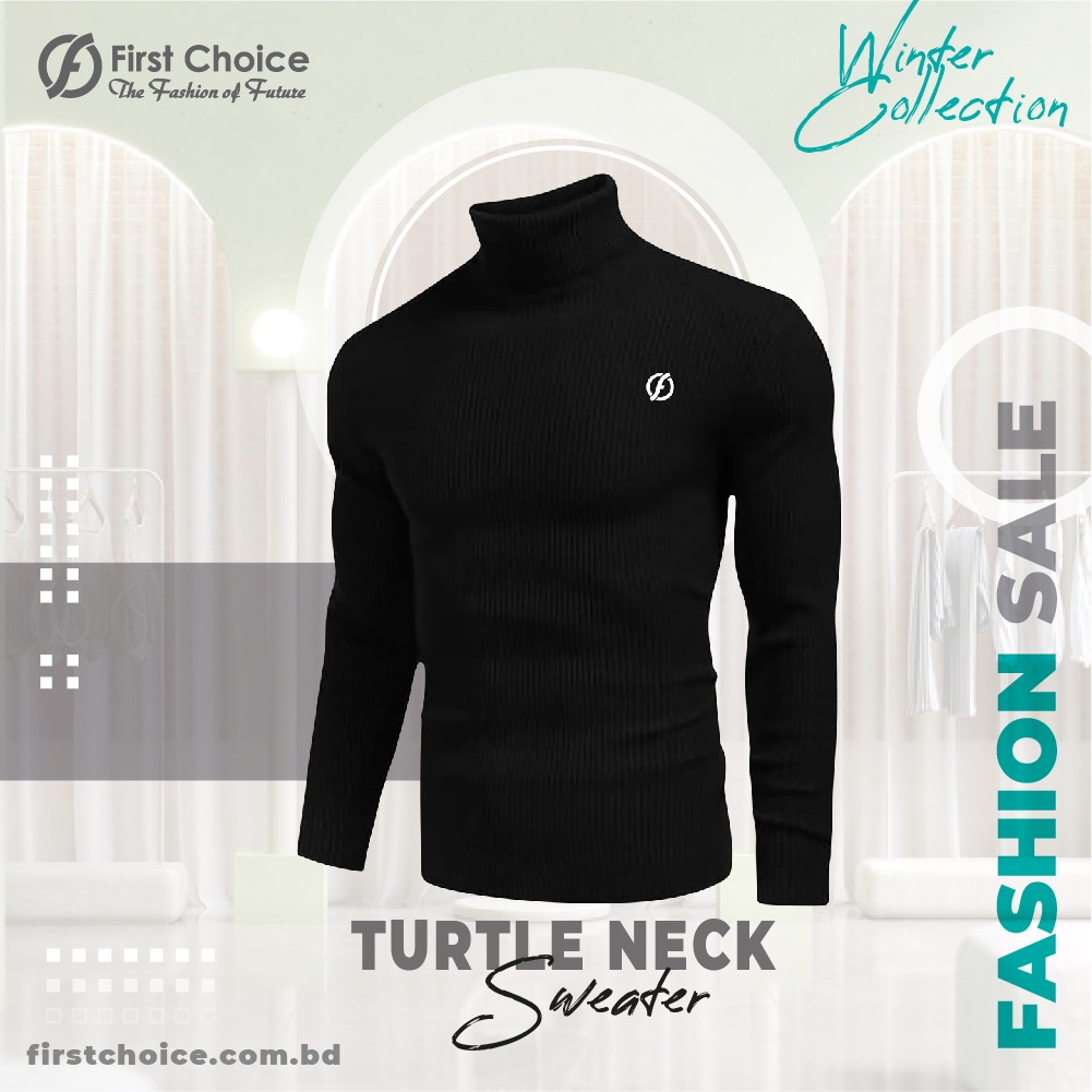 Turtle neck premium rib-fabrics sweater for Men-Black