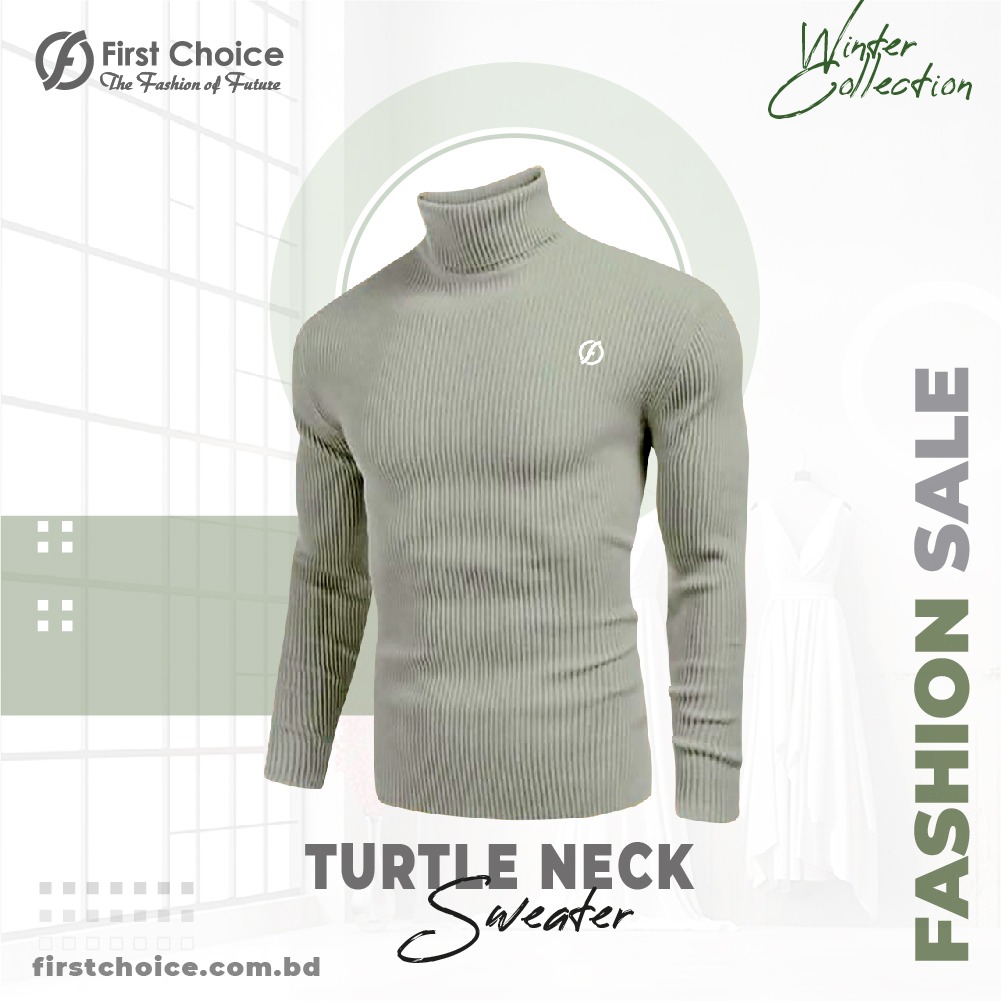Turtle neck premium rib-fabrics sweater for Men-Ash Colour
