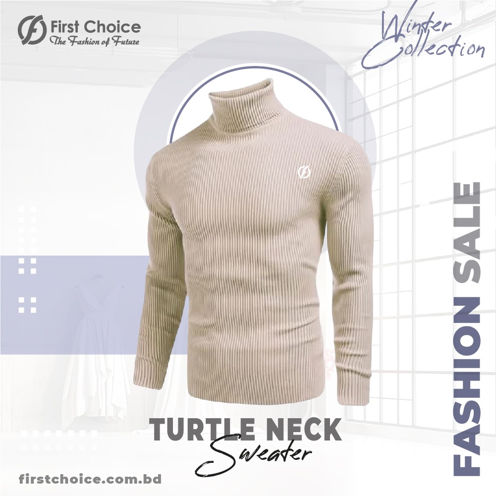 Turtle neck premium rib-fabrics sweater for Men-Off White