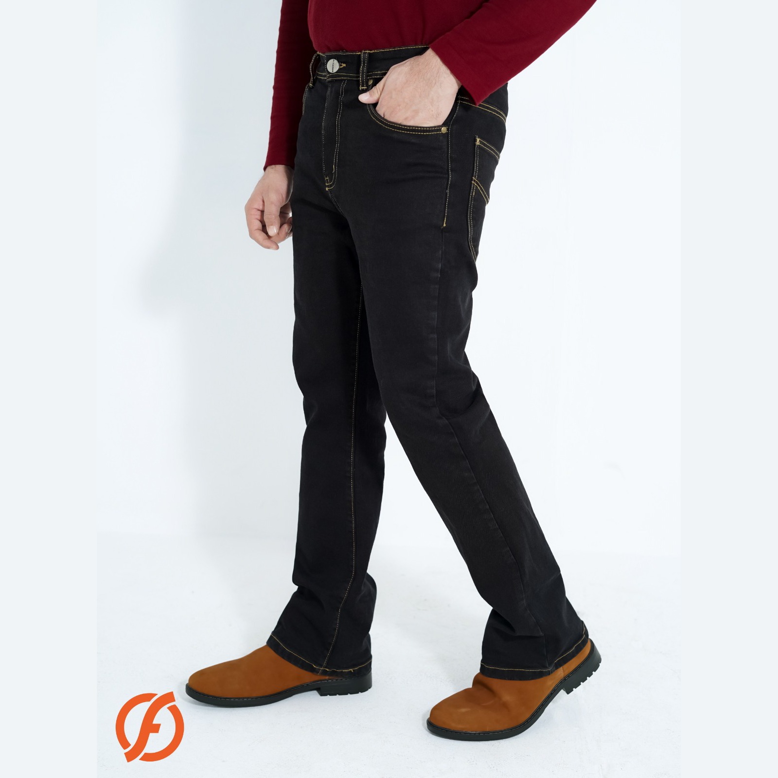 Bootcut Stretch Men's Relaxed fit Jeans-Black