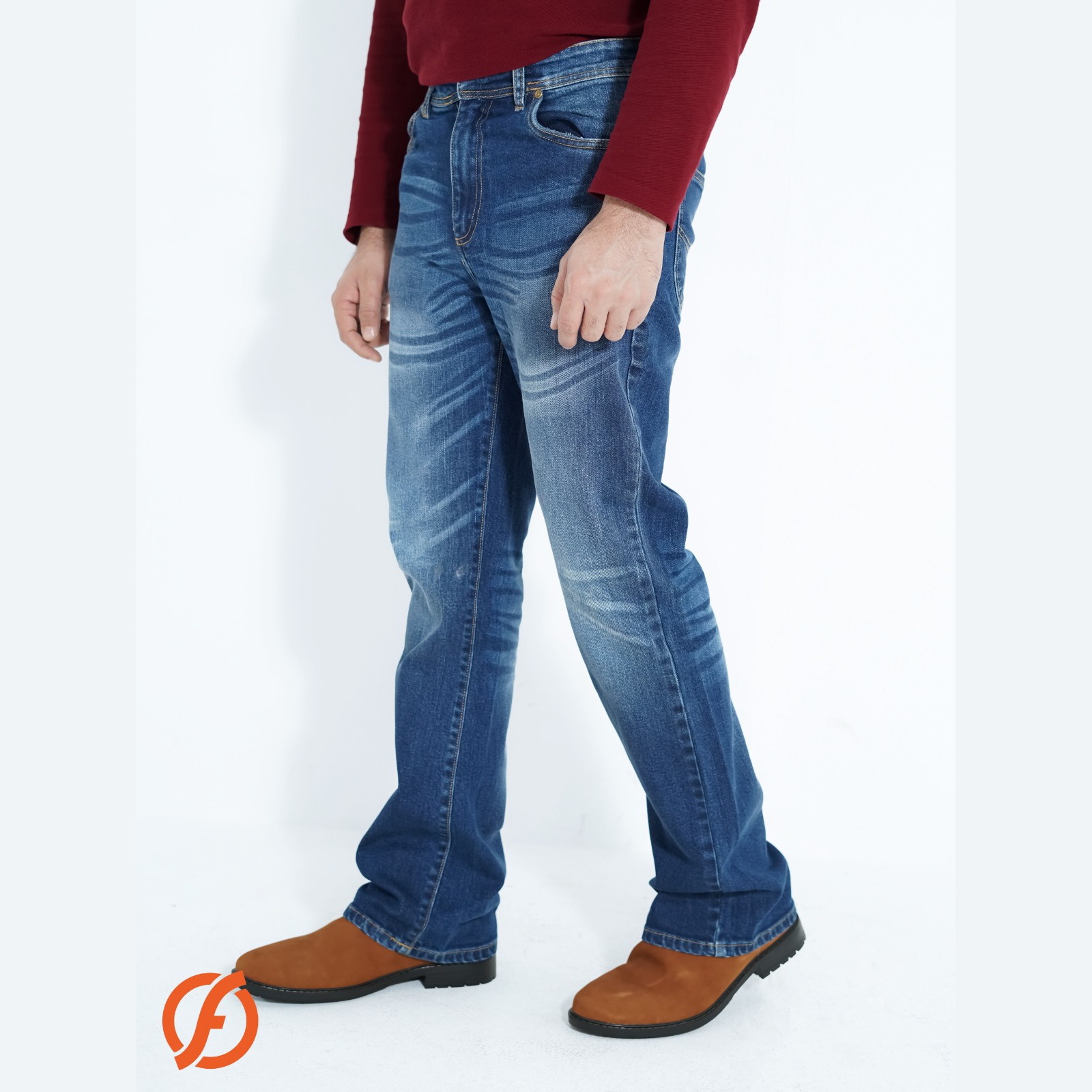 Bootcut Stretch Men's Relaxed fit Jeans-Blue