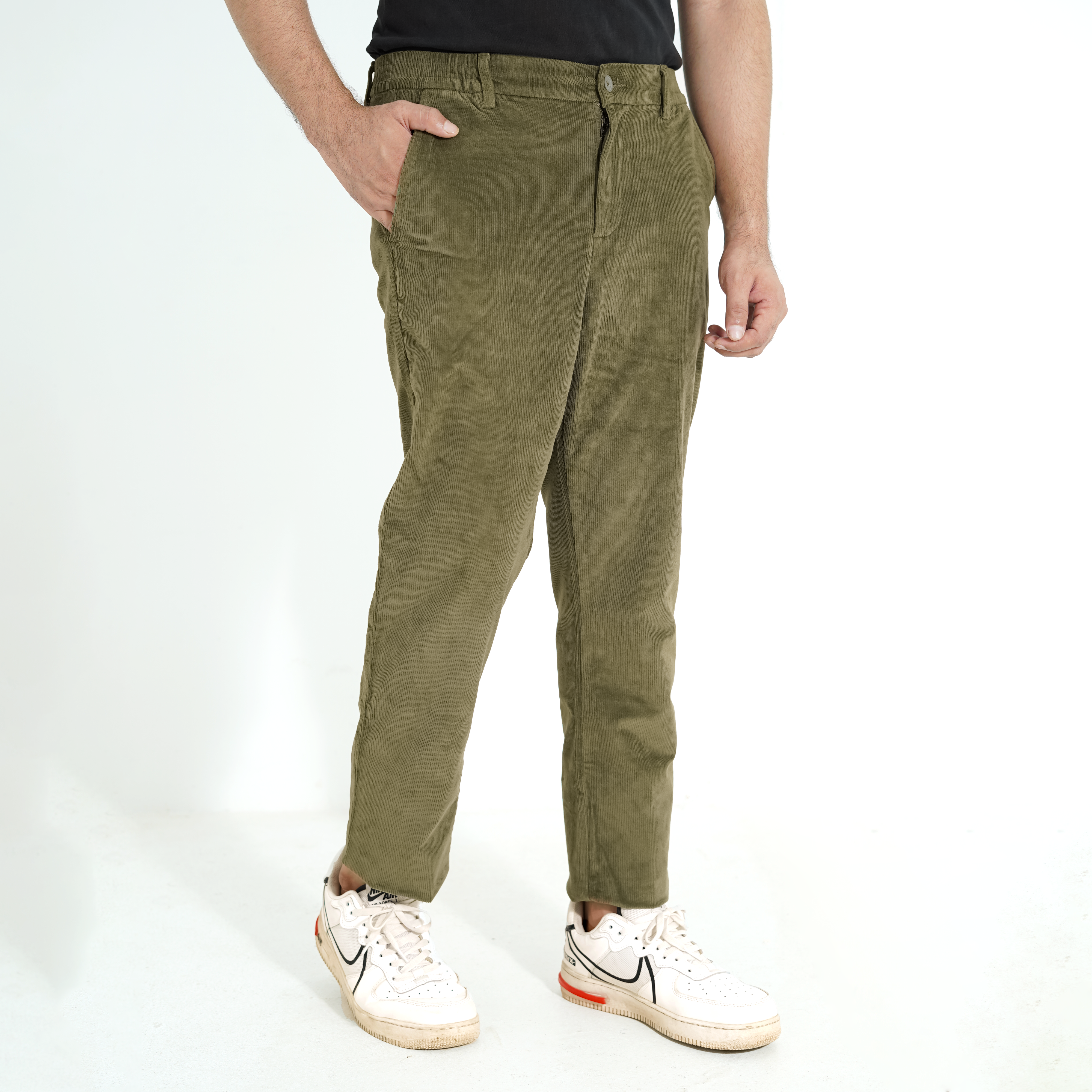 Men’s Corduroy/Cord Stretch Slim Fit Pant, Olive Colour